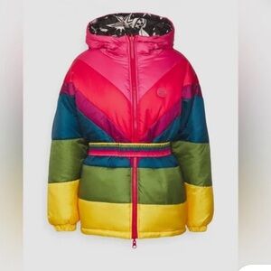 FARM Rio Cerrado Sky Reversible Puffer Jacket Black & White Rainbow